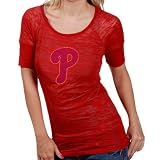 MLB Touch By Alyssa Milano Philadelphia Phillies Ladies Red Crystal Logo Sheer Burnout Premium T-shirt (Medium)