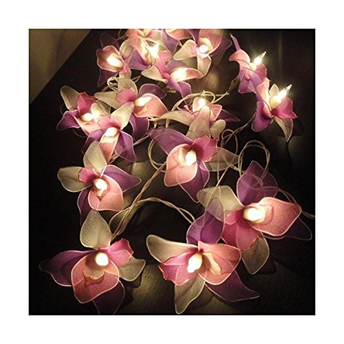 Thai Vintage Handmade 20 White Pink Purple Orchid Flower Fairy String Lights Wedding Party Decor 3.5m