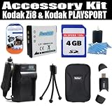 4GB Exclusive Accessory Kit For The Kodak Zi8 Pocket Video Camera & Kodak PLAYSPORT Package Includes 4GB Memory + Kodak Klic-7004 Replacement battery (1100MAH) + 1 Hour Charger + Hard Shell Carrying Case, Flexible Mini Tripod, + More