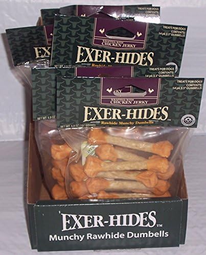 7-PACK EXER-HIDES Rawhide Munchy Dumbells Wrapped Chicken Jerky