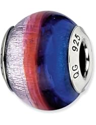 Sterling Silver Reflections Dark Blue/Red/Silver Italian Murano Bead