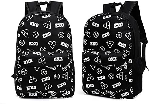 Korean Fashionable EXO Girl's Cavans Bag School Bag Shoulder Backpack Leisure Travel Bag (black)