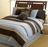 Review Miller Home Fashions  / SkyBlue Jacaranda Striped Micro Suede Luxury Bed in a Bag Comforter 6 piece Bedding Set - Queen Size