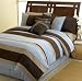 SkyBlue Jacaranda Striped Micro Suede Luxury Bed in a Bag Comforter 6 piece Bedding Set - Queen Size