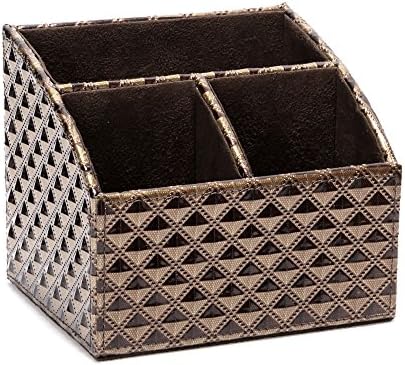 Sanstar Multifunction Diamond pattern Faux Leather Desk Organizer Storage Box Case Remote Controllers Holder,highlight Brown