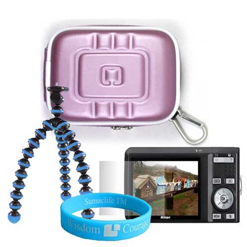 Camera Purple Case for Panasonic Lumix FX580 DMC-LS85 DMC-FX580 DMC-Z51 DMC0ZS3 DMCFS20 + Screen Protector+ Flexible Tripod + Wisdom * Courage Wristband