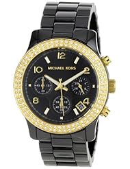 Michael Kors Womens MK5270 Black Ceramic Runway Gold Glitz Watch
