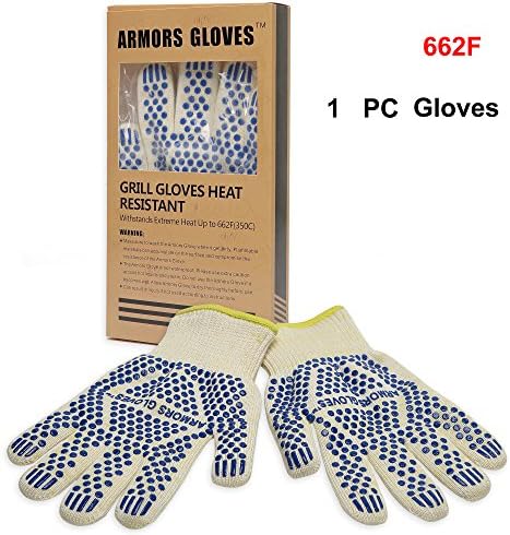 Armors Gloves (Single Glove) the Best Grill & Oven Gloves- For Left or Right Hand-withstands Heat up to 662°f-mitts for Cooking with Silicone Strips Both Sides-use As Oven Mitt, Pot Holders, Baking, Fireplace, Cooking Gloves. Satisfaction Guaranteed (Blue Dot)