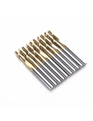 Autek 10x 1/8 Titanium Nitride Coated Carbide CNC Double Two Flute Spiral Bit Endmill 12mm(2Lx3.12Tix10)