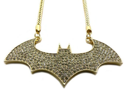  : Iced Out Batman Hip Hop Pendant w/Gold Franco Chain