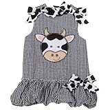 Mud Pie Baby Eieio Black and White Gingham Bubble Dress, Cow, 12 - 18 Months