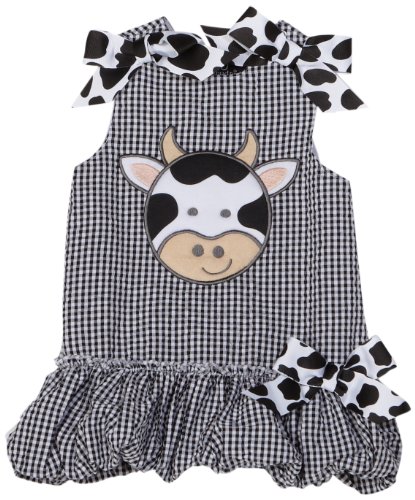 Mud Pie Baby Eieio Black and White Gingham Bubble Dress - Cow - 12 - 18 Months