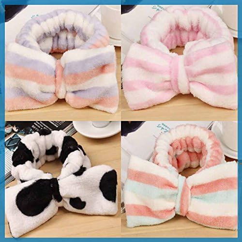 LOE Lovely Big Bow Headband Makeup Face Towel Turban Headband Hair Holder (20 Different Style) (set4)