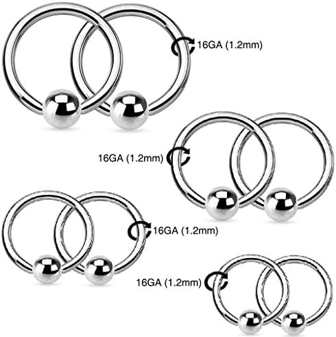 Gift for Womens Jewelry (Pack of 8) 16G Stainless Steel Nose Hoop Ring Eyebrow Nipple Bars Rings Earring Body Piercing Studs Slave Jewelry 12mm