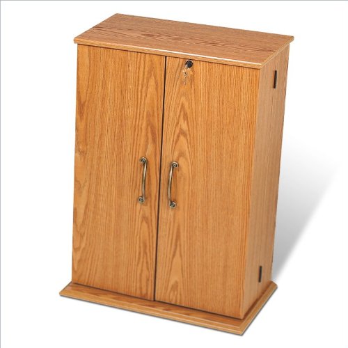 Locking Media Storage Cabinet (Oak) On Sale