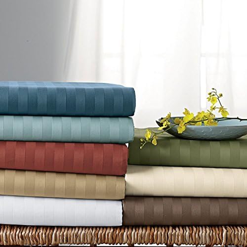 NILE BED LINENS Egyptian Cotton Sheet Set Fits Up To 15 Inches Extra Deep Pocket 800 Thread Count Stripe ( Cal-King,Silver Night )