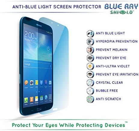 Blue Ray Shield - 2 Pieces- Anti Blue Light Screen Protector for Samsung Galaxy Tab 3 8 inch- UV Filter HD Clear Anti Scratch Guard Film - Saves your Eyesight from Harmful UV Ray and Blue Light - Prevents Eye Irritation, Melanin, Pigmentation - Comes with Lifetime warranty