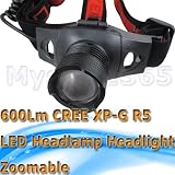 Waterproof Zoomable Lens Adjustable Focus 650 Lm CREE XP-G R5 LED Headlamp Torch Flashlight (WITHOUT BATTERY)