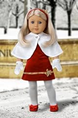 Happy Holidays - Red velvet sparkling holiday party dress with white tights, red sparkling shoes and decorative head band (Cape and Mittens sold separately) - American Girl Doll Clothes