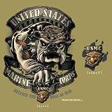 Tan US Marines Devil Dog Black Ink Design T-Shirt