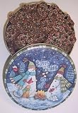 Scott's Cakes Mini Chocolate Covered Pretzels with Christmas Color Non-Pareils in a Warm Wishes Tin