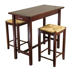 3pcs Breakfast Table & 2 Rush Seat Stools Set