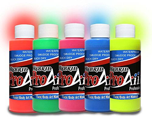 Face Painting Makeup - ProAiir Waterproof Makeup - Set of 5 Fantastic 2.1 oz (60ml) Fluorescents