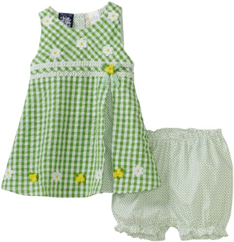 So La Vita Baby-girls Infant Sunflower Dress with Dot Print Inset - Green - 12 Months