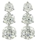 Platinum Plated Sterling Silver Round Three-Stone Cubic Zirconia Three-Prong Stud Earrings