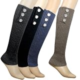 Triple Button Trimmed Classic Boot Shaft Style Ribbed Knit Soft Acrylic Leg Warmer