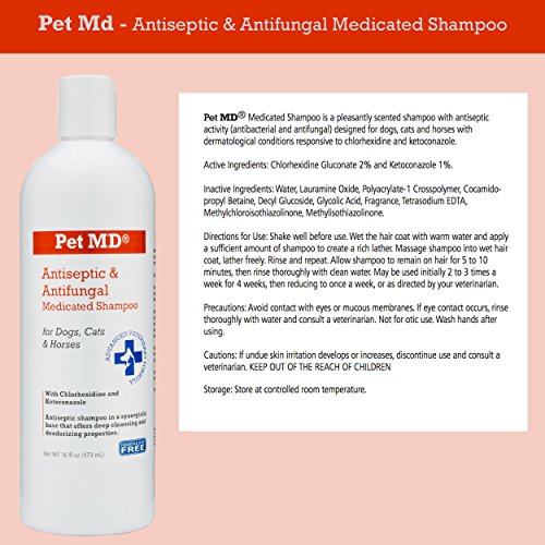 Pet MD Antiseptic and Antifungal Medicated Shampoo for Dogs, Cats and