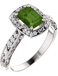 18K White Gold 7.00x5.00mm Emerald Cut Green Tourmaline and Diamond Ring -- LIFETIME WARRANTY