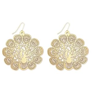 ZAD Cutout Peacock Dangle Earrings Gold Tone - Very Lightweight