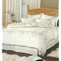 Luxury Misha Cream / Green Leaves Embroidered Polycotton Bedding Duvet Quilt Cover Set - Super King Size