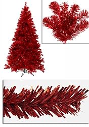 5' Pre-Lit Red Full Artificial Sparkling Tinsel Christmas Tree- Red Lights