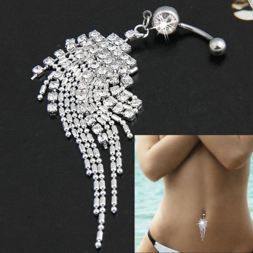 Sunshinesmile body piercing jewelry crystal tassel chain dangle n…
