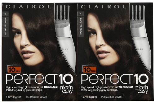 Clairol Perfect 10 by Nice 'n Easy Hair Color, 03, Darkest Brown, 2 pk
