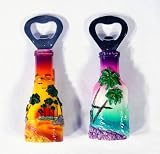 Handpainted Beer Bottle Opener (Beer Bottle Design) With Refrigerator Magnet: Palm Trees (Set Of 2)