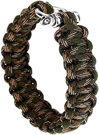 1Pc 9Inch Outdoor Camping Survival Bracelet Quick Release Emergency Paracord Parachute Cord With U Buckle - Green Camo