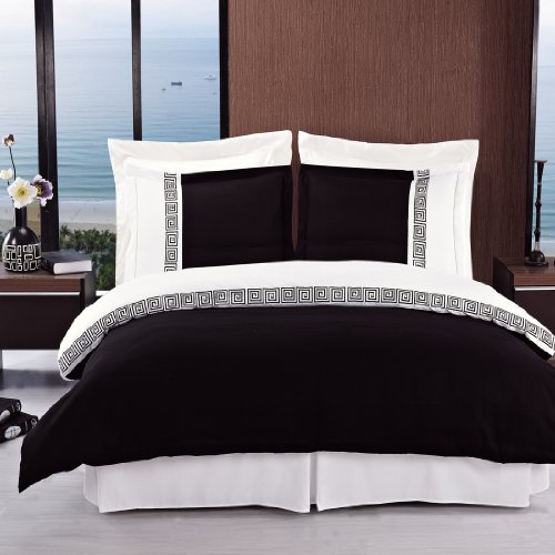 Wrinkle-Free Astrid Black with White King/cal king Embroidered 3 PC Duvet Cover set By Royal Hotel Collection Wrinkle-Free Astrid Black with White King/cal king Embroidered 3 PC Duvet Cover set By Royal Hotel Collection