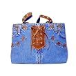 Large Blue Denim Shoulder Purse with Genuine Leather made from Vintage, Used Denim