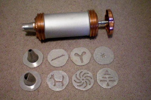 Mirro Cooky Cookie Press with 3 Tips and 6 Designs -- Also Including Reprint of Cookies, Pastries and Appetizers with the Mirro Cooky Pastry Press -- as shown