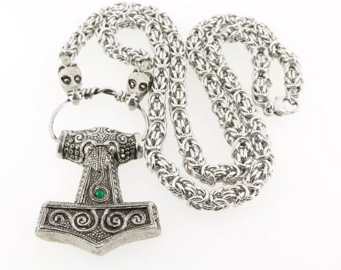 Handmade Viking Skane Pewter Chain Pendant ~ Green Glass (Chain Length 50 cm)