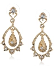 Downton Abbey "Gilded Age Carded" Gold-Tone Crystal Belle Epoch Scallop Dangle Top Drop Earrings