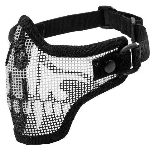 Pixnor® Adjustable Strike Steel Mesh Airsoft Half Mask Face Protector ( One Belt Version) (Black/White Skull)