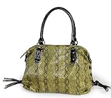 Large Green Snake Print Faux Leather Handbag By Fash