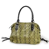 Large Green Snake Print Faux Leather Handbag By Fash