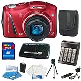 Canon PowerShot SX150 IS Digital Camera (Red) + 4AA Batteries And Charger + ....