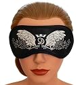 SCHLAFMASKE SCHLAFBRILLE SCHLAF BRILLE AUGENMASKE AUGEN MASKE MIT SWAROVSKI KRISTALLEN WINGS BLACK MIT K&Uuml;HLPAD