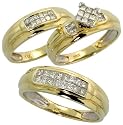 14k Yellow Gold Trio 3-Piece His (7mm) & Hers (6mm; 7.5mm) Wedding Band Set, w/ 1.00 Carat Invisible-set Diamonds; (Men's Size 9.5 to 11.5)